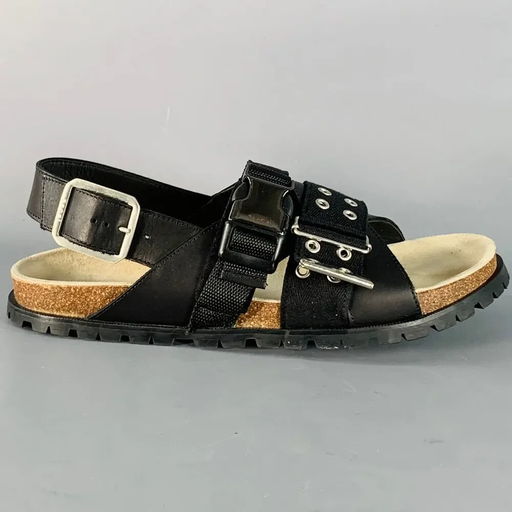 A.P.C. x SACAI Size 11 Jules Black Silver Leather Grommets Sandals